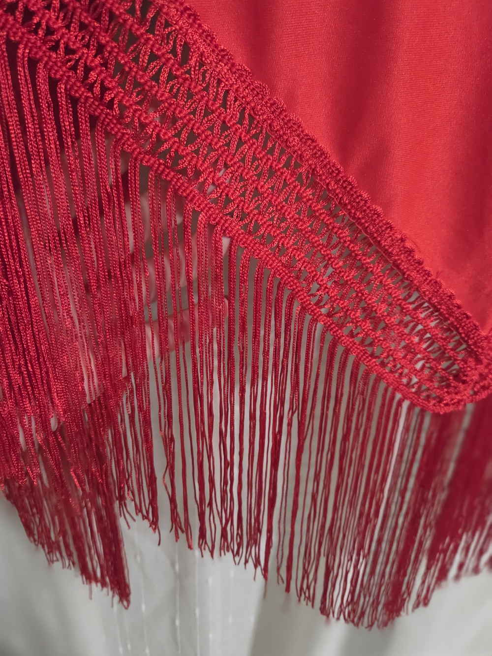 Red Floral Embroidered Fringe Shawl - Picture 3 of 8